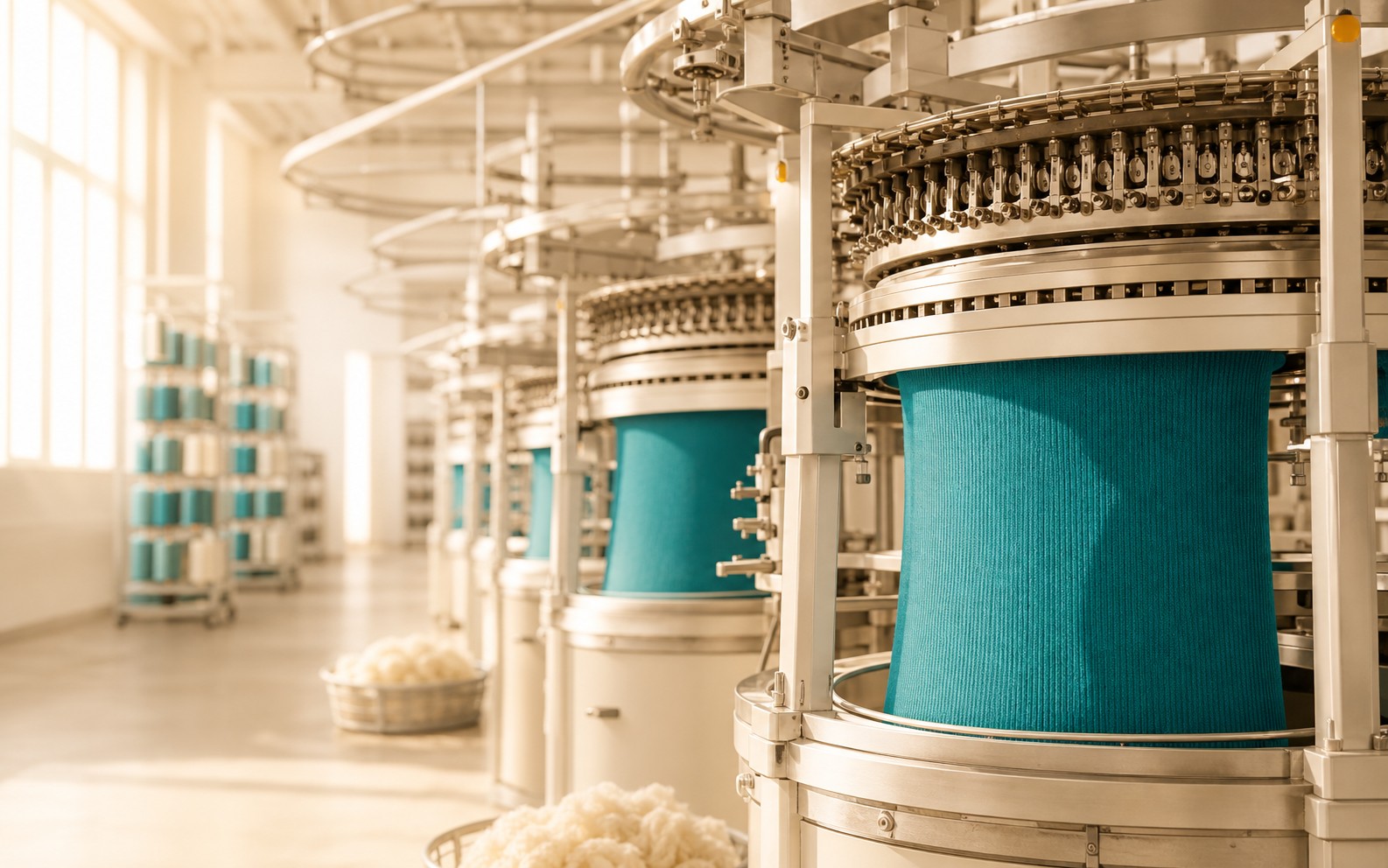 Circular seamless knitting machines in production hall